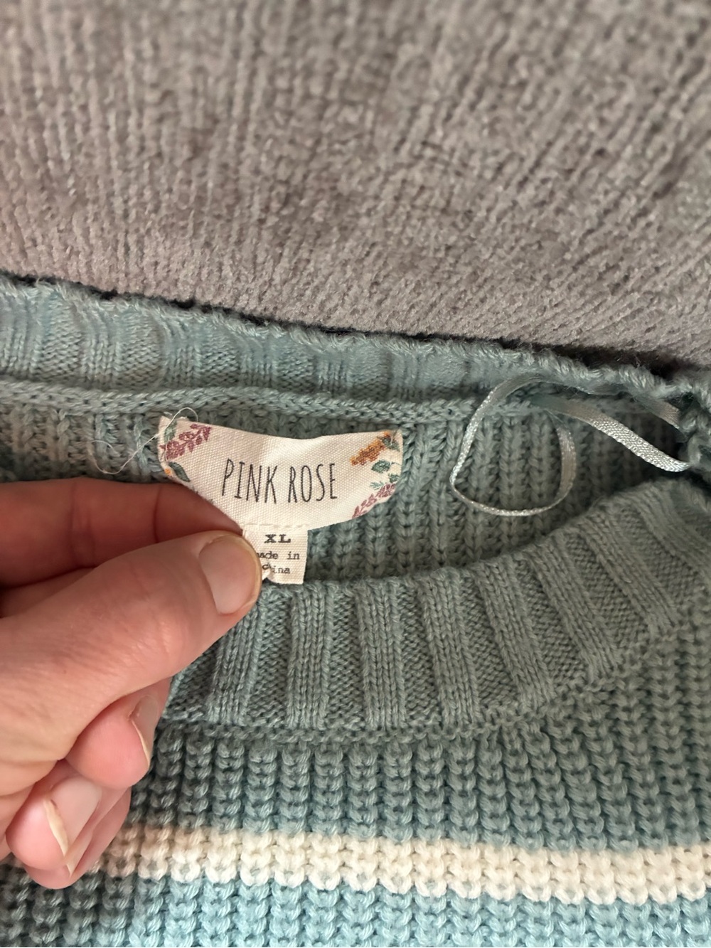 Pink Rose Mint and White Striped Crewneck Sweater